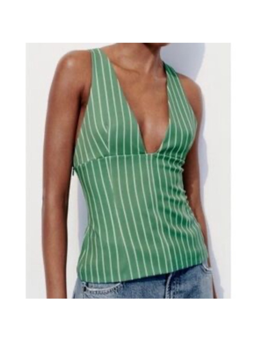 Zara green with white stripes halter low cut top blogger favourite size XXL